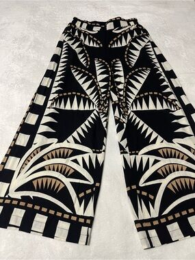 Rose & Olive Black, White & Tan Geometric Wide-Leg Pants